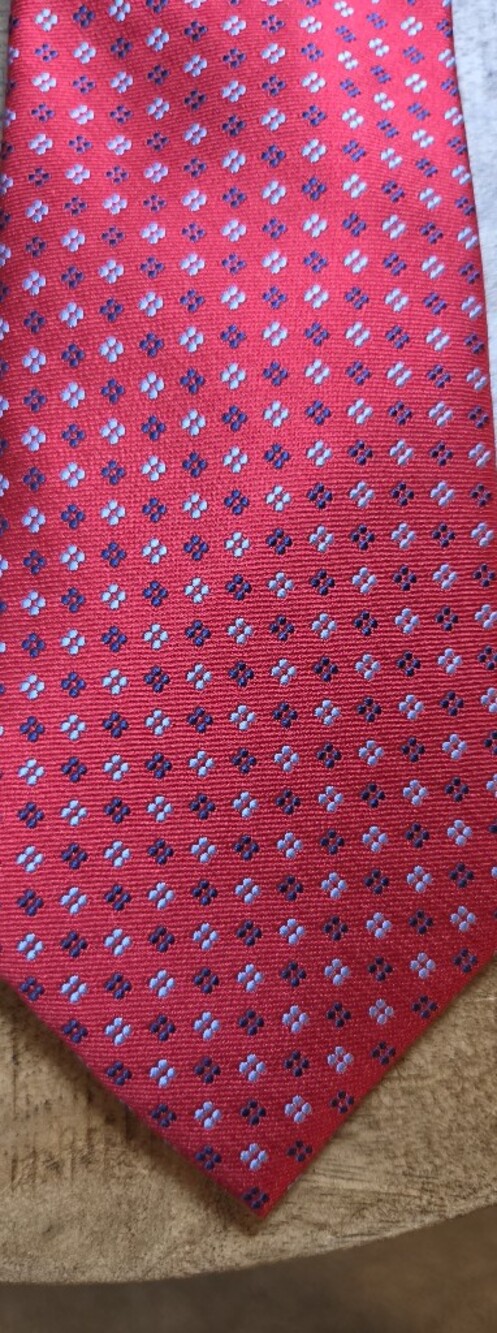 Tommy Hilfiger Red Geometric Dot Pattern 100% Silk Necktie Tie